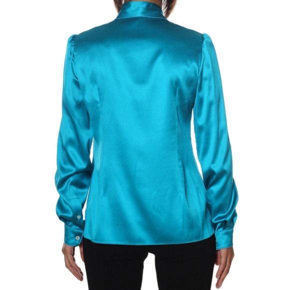 Dolce & Gabbana Women Top 46 IT 10 US Blue Silk Satin Secretary Self Tie Classic - Picture 2 of 16